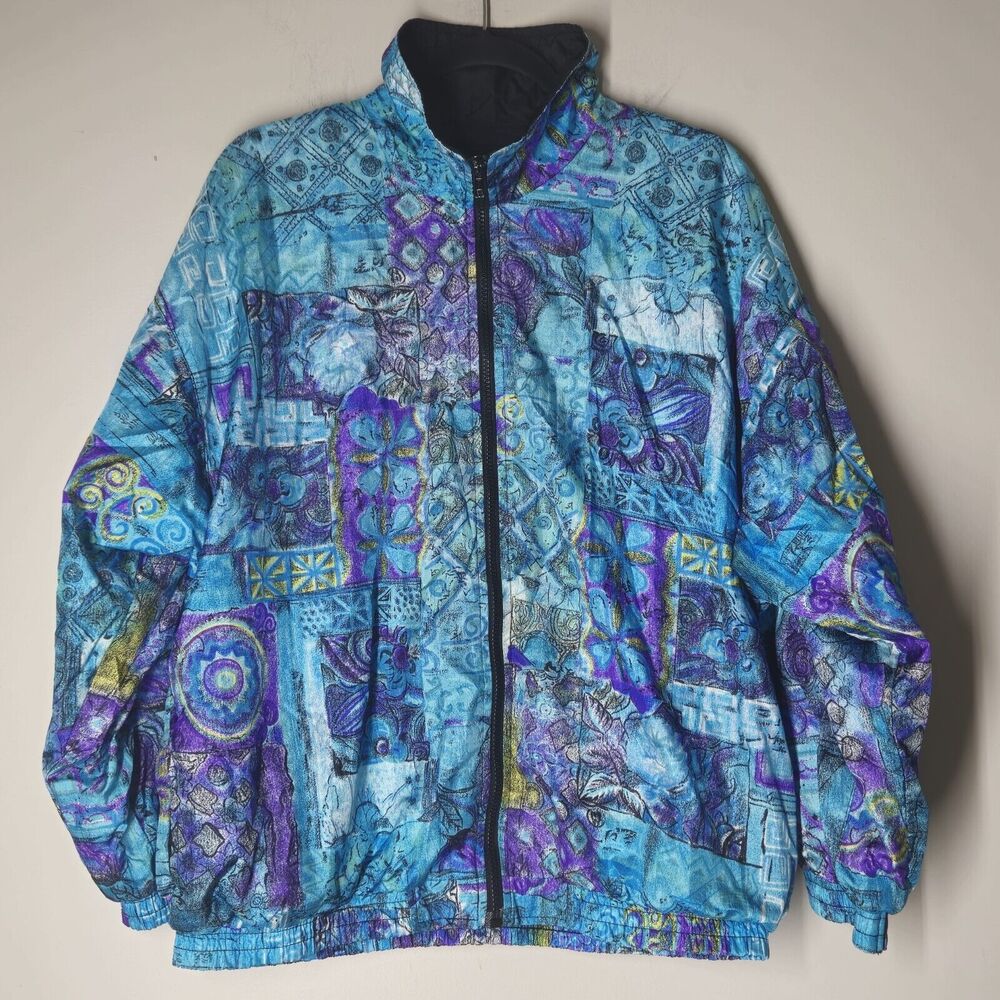 Vintage 1980s Slade Blue Track Jacket Womens Large Windbreaker Art Style